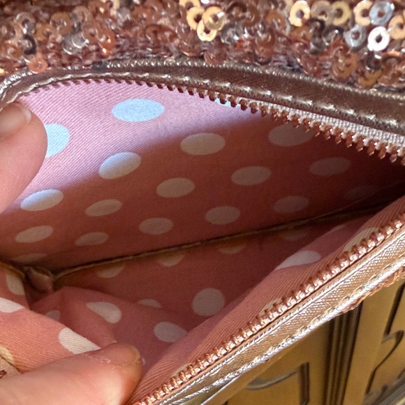 Disney Parks Loungefly Rose Gold Sequin Mini Backpack Vintage Heart Logo - Picture 11 of 11